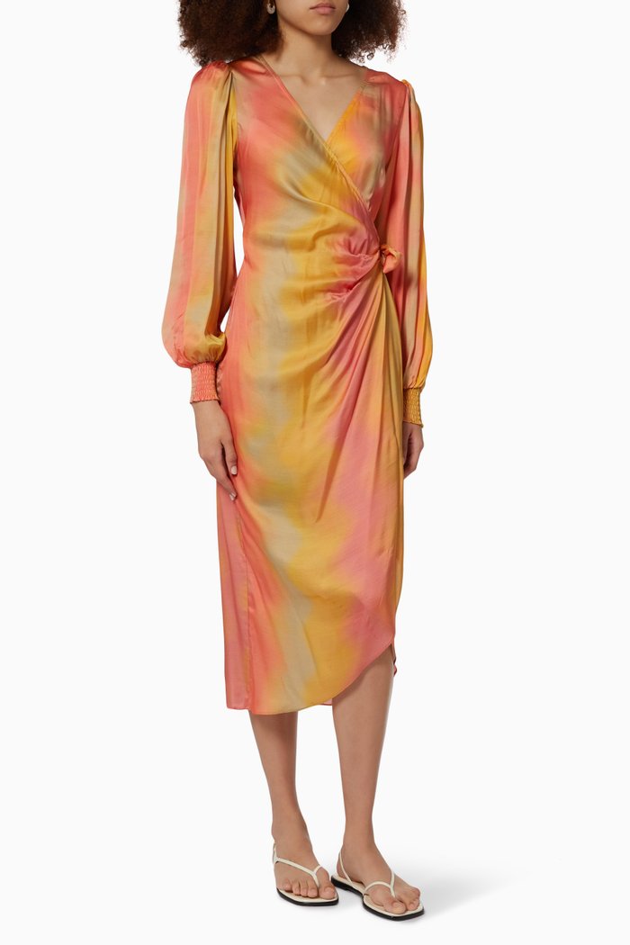 

Sundown Midi Wrap Dress in Viscose, Orange