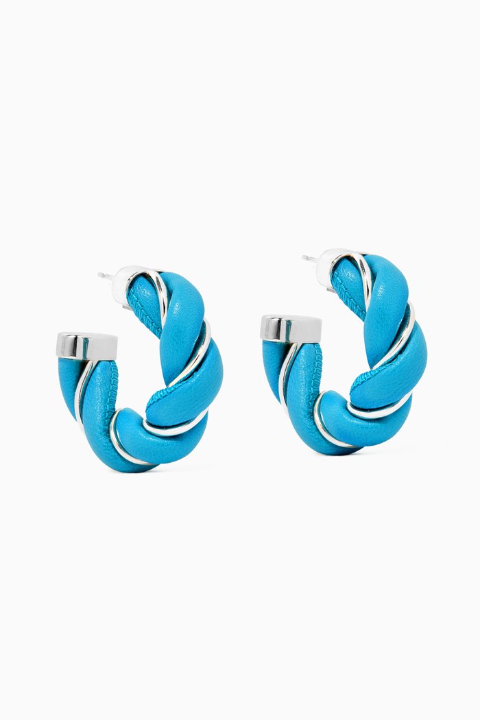 

Twist Hoop Earrings in Enamelled Sterling Silver and Leather, Blue
