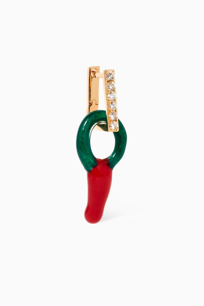 

Lucky Felfel Single Earring in 18kt Yellow Gold, Green