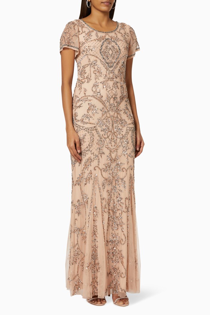 

Bellatrix Embellished Maxi Dress in Tulle, Pink