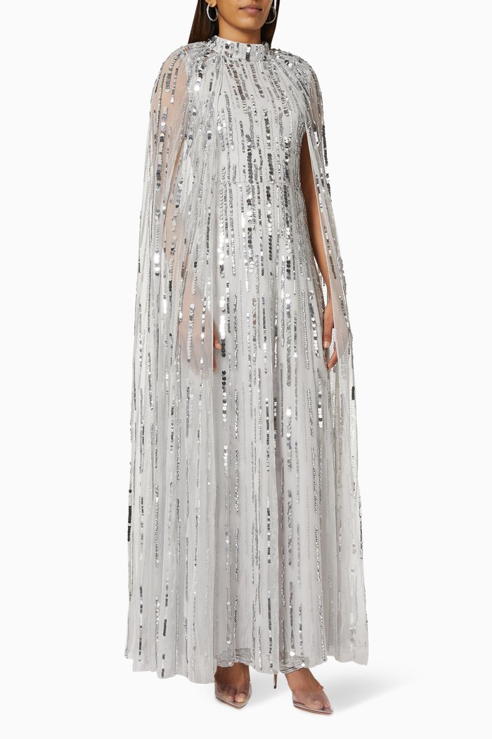 

Calytrix Embellished Cape Dress in Tulle, Grey