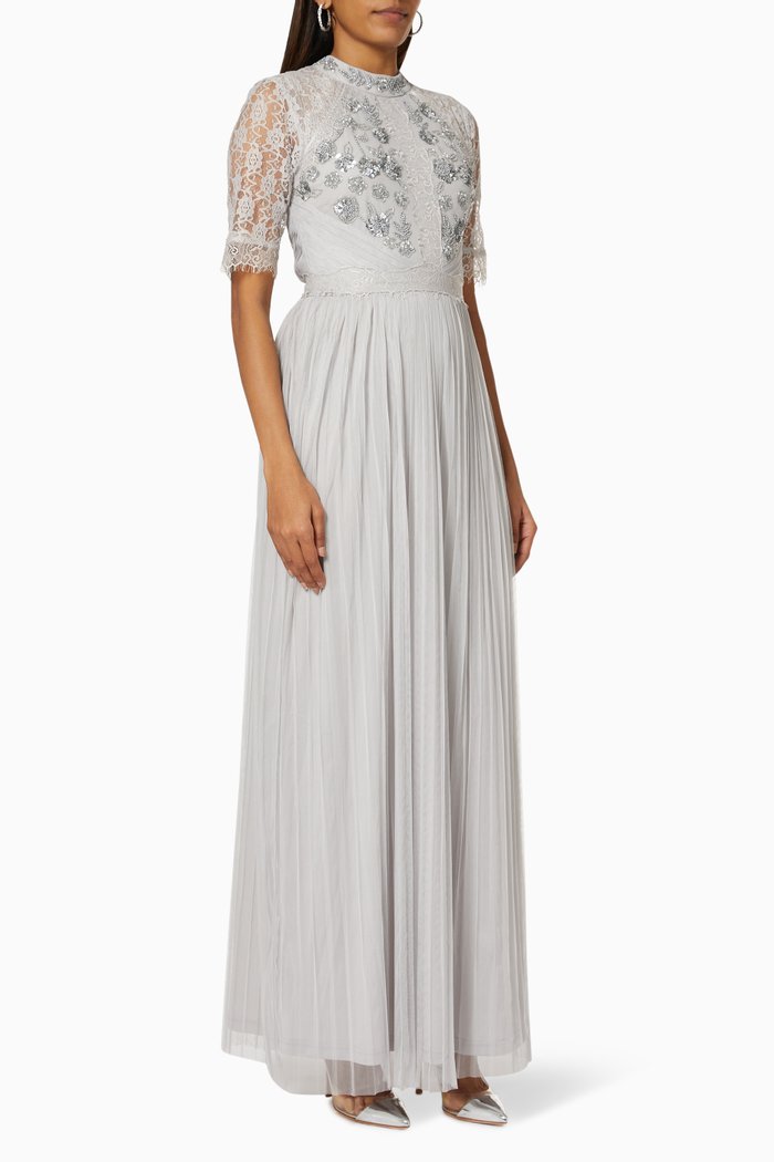 

Delphinus Embellished Dress in Tulle, Grey