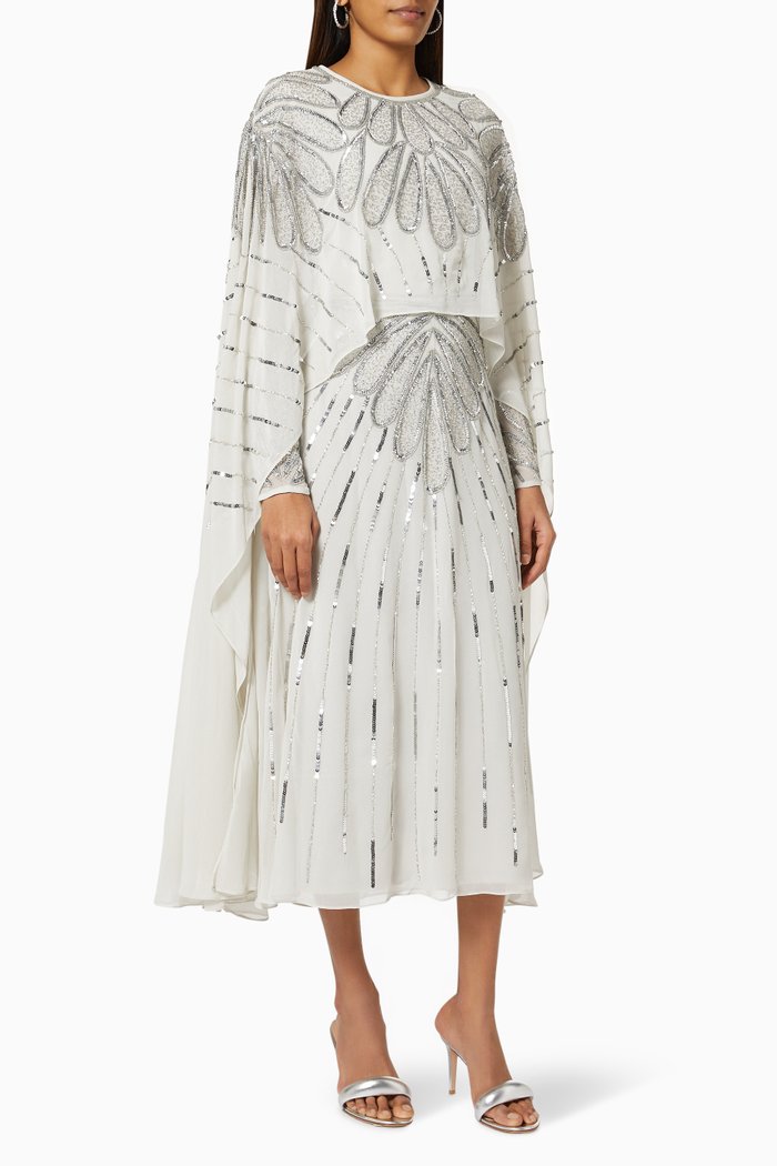 

Rigel Embellished Cape Dress, Grey