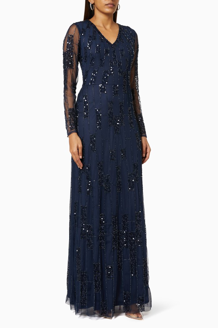 

Libra Embellished Maxi Dress in Tulle, Blue