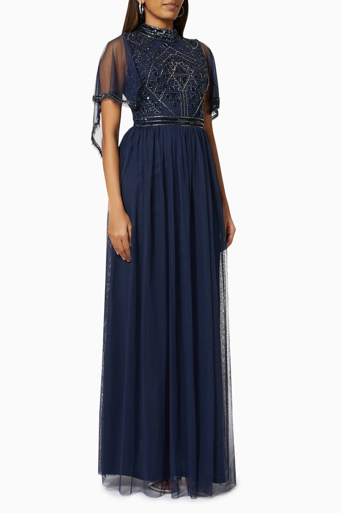 

Miriam Embellished Maxi Dress in Tulle, Blue