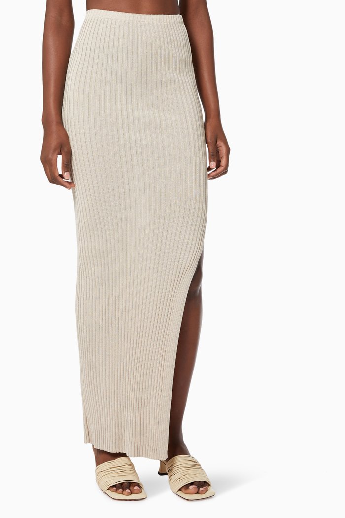 Pisa Maxi Skirt in Rib-knit Viscose, Neutral