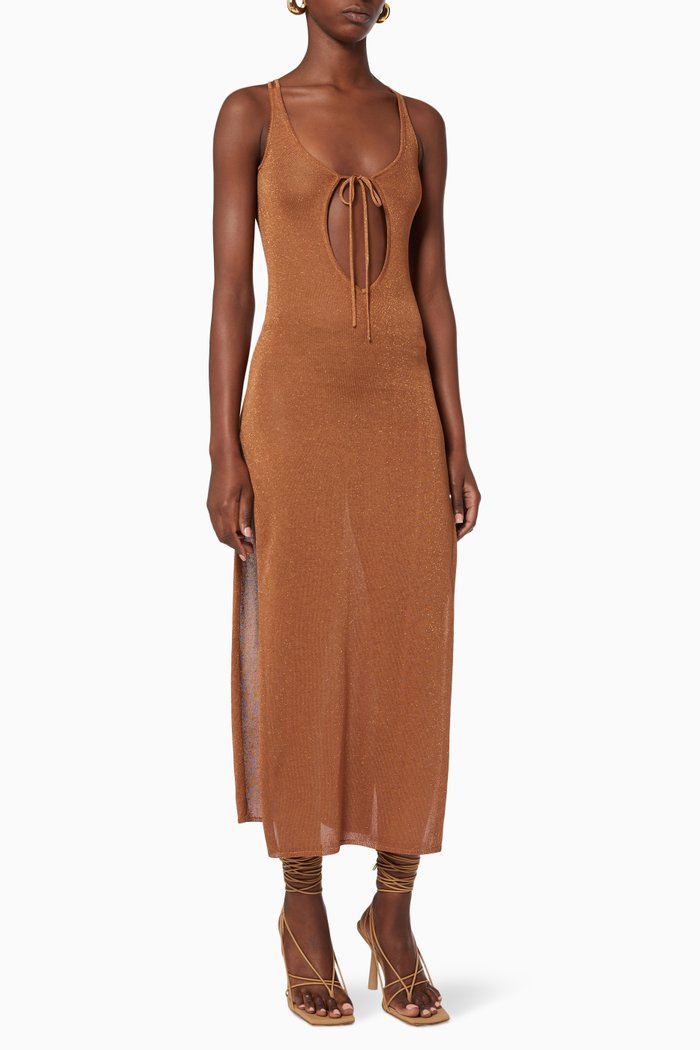 

Roma Dress in Metallic Jersey, Brown