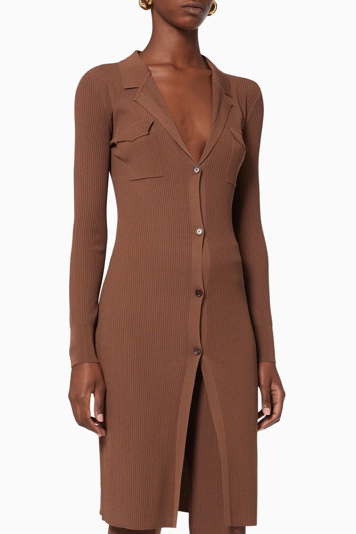 Ravenna Longline Cardigan in Viscose-blend Knit, Brown