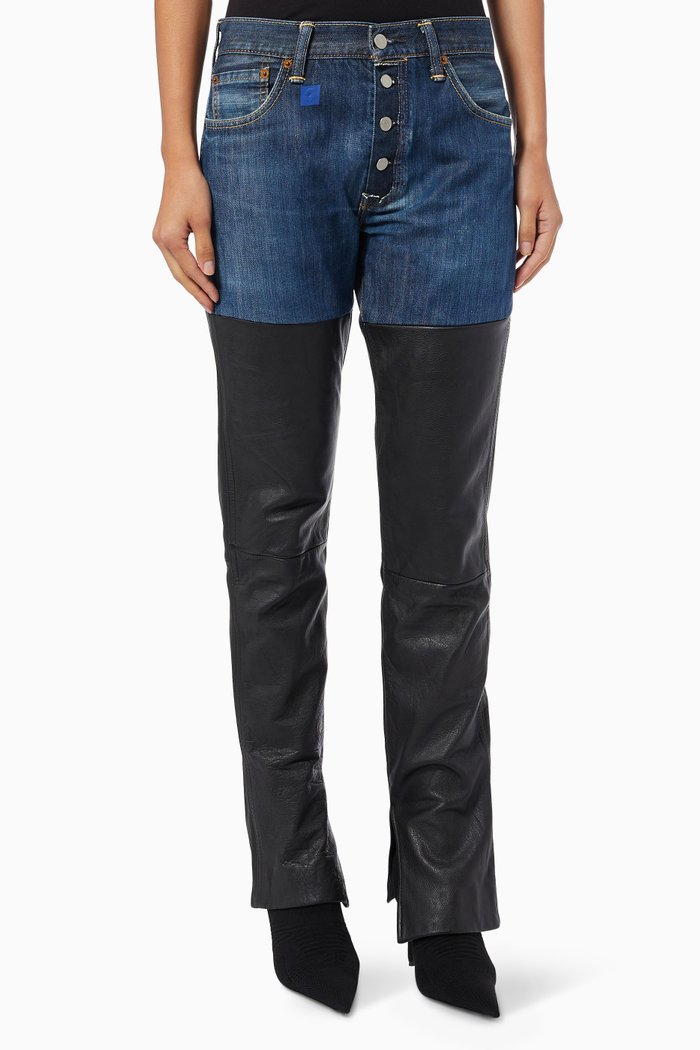 

Levi's Hybrid Jeans in Cotton Denim & Leather, Blue