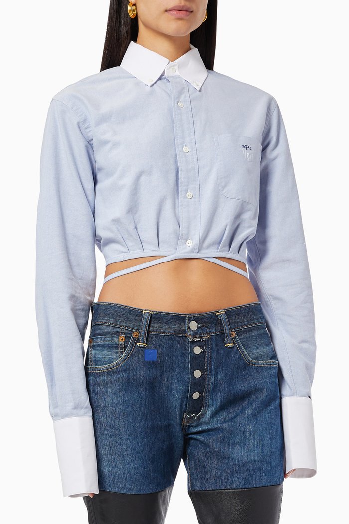 

Ralph Lauren Crop Shirt in Cotton Poplin, Blue