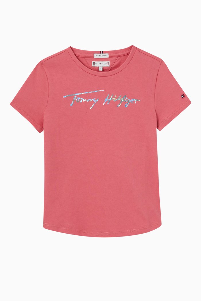 

Metallic Signature Logo T-Shirt in Organic Cotton, Pink