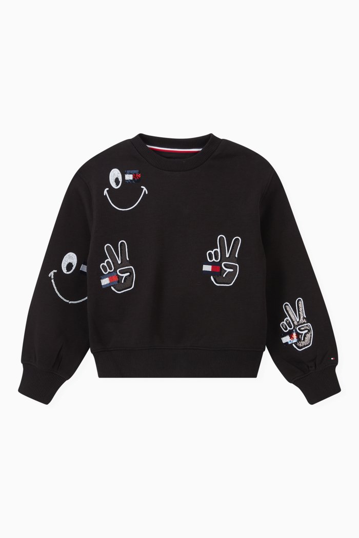 

Sparkle Embroidery Sweatshirt in Cotton, Black