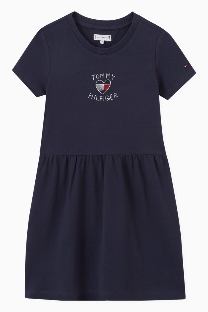 

Logo Heart Flag Pique Dress in Organic Cotton Stretch, Blue