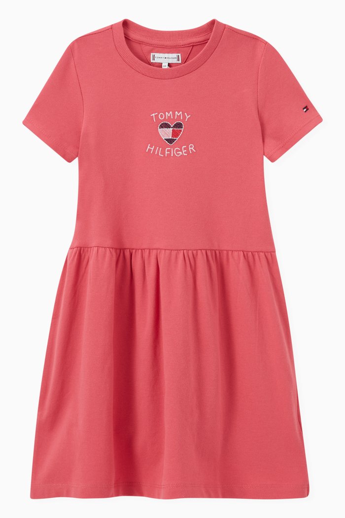 

Logo Heart Flag Pique Dress in Organic Cotton Stretch, Pink