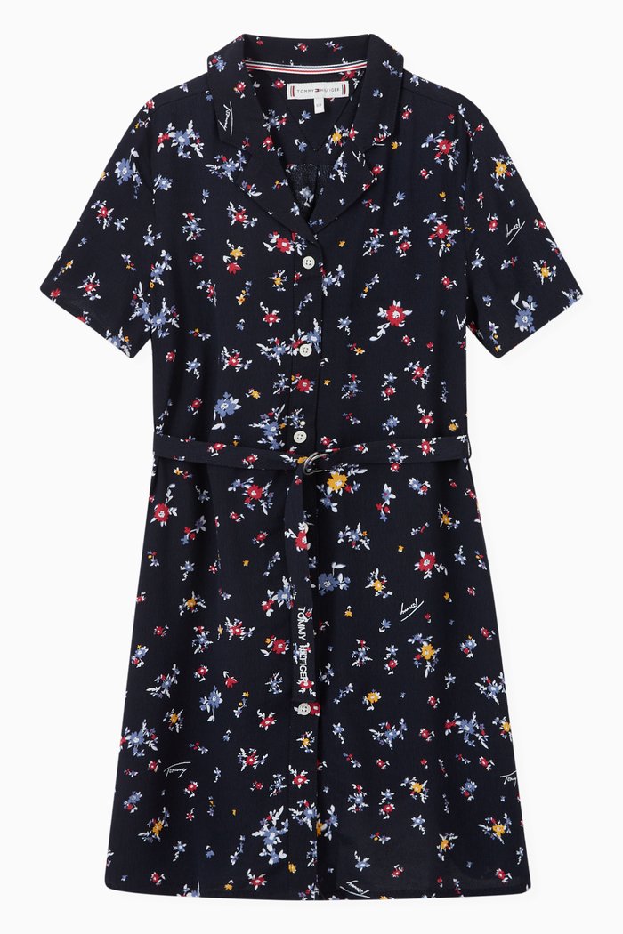 

Floral Print Shirt Dress in Viscose, Blue