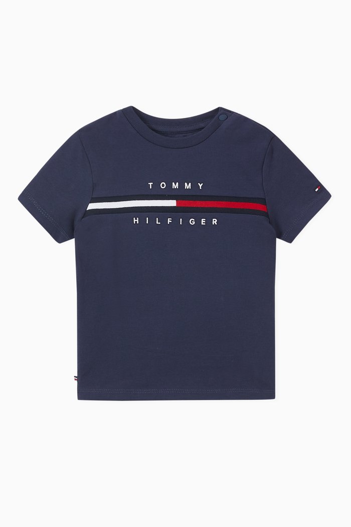 Rib Insert T-Shirt in Organic Cotton, Blue