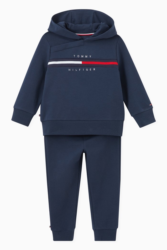

Terry Rib Insert Hooded Set, Blue