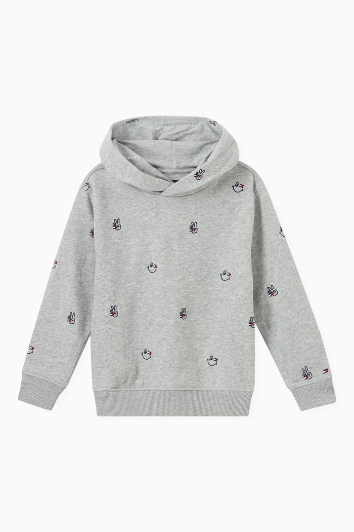 

Embroidered Hoodie in Recycled Cotton, Grey