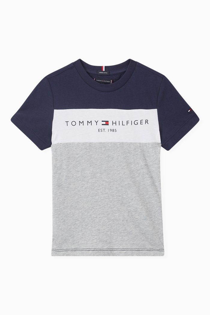 Essential Colour-Block T-Shirt in Organic Cotton, Grey