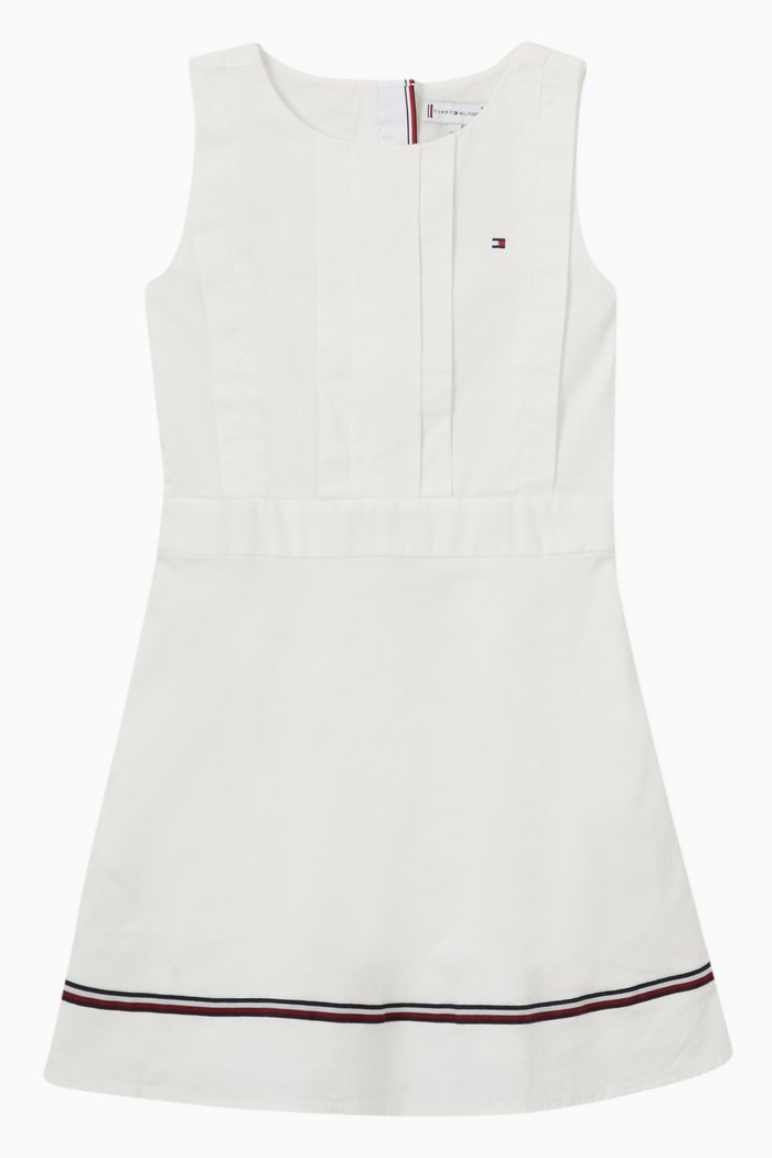 Fit & Flare Sleeveless Dress in Cotton, White