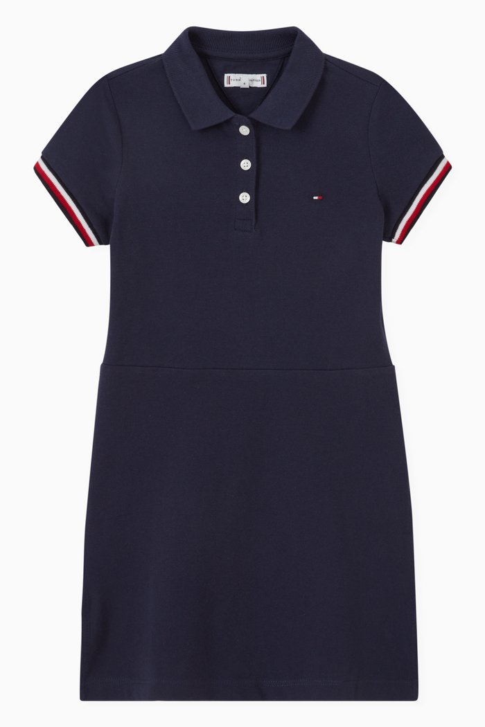 Essential Polo Dress in Organic Cotton, Blue