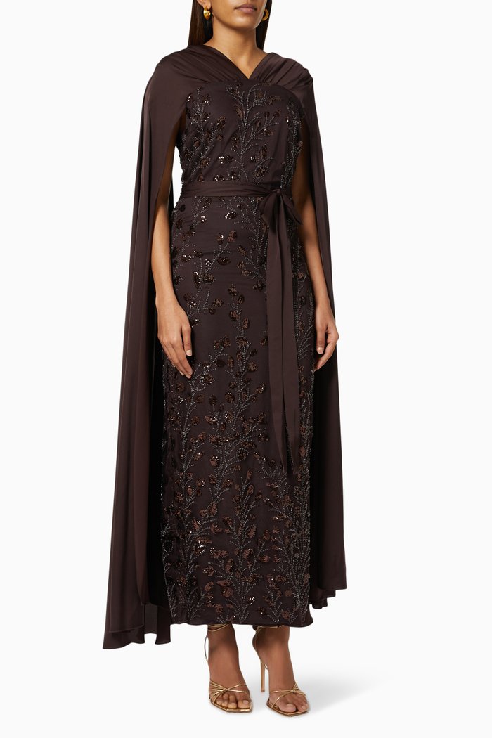 

Embellished Cape Dress, Red