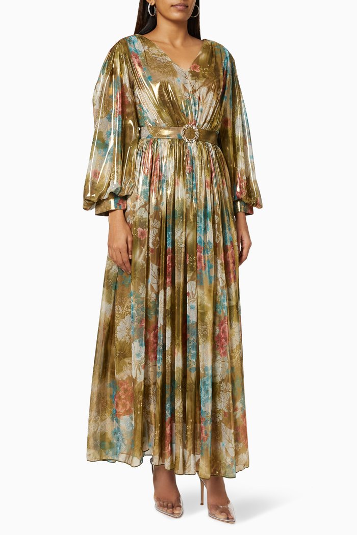 

Metallic Floral Dress, Green