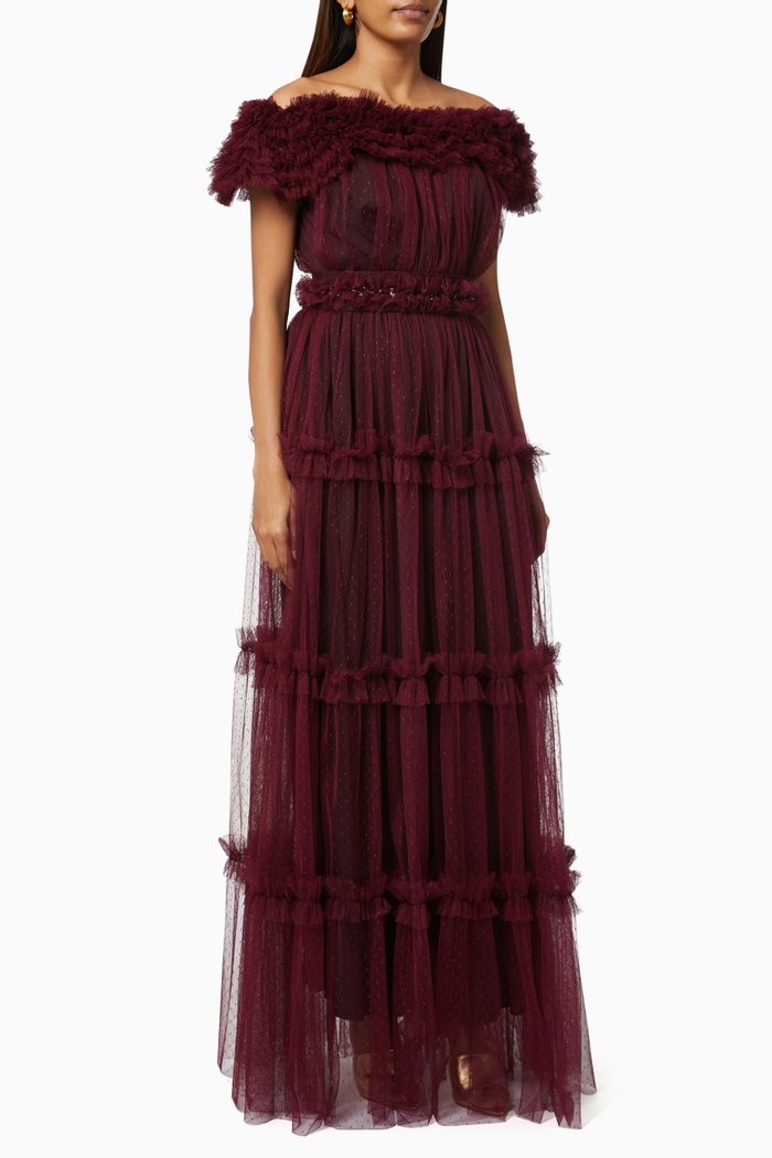 

Ruffle Tiered Dress in Tulle, Burgundy
