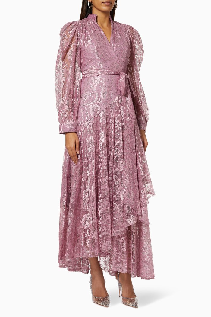 

Wrap Dress in Lace, Pink