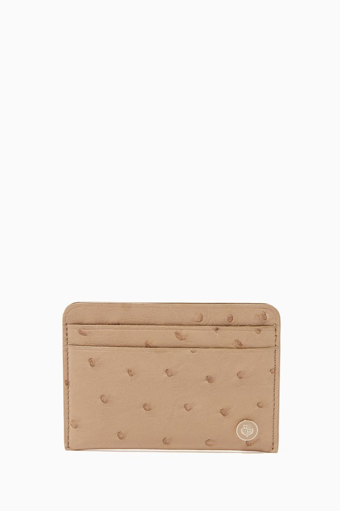 

Sesia Card Holder in Ostrich Skin, Neutral
