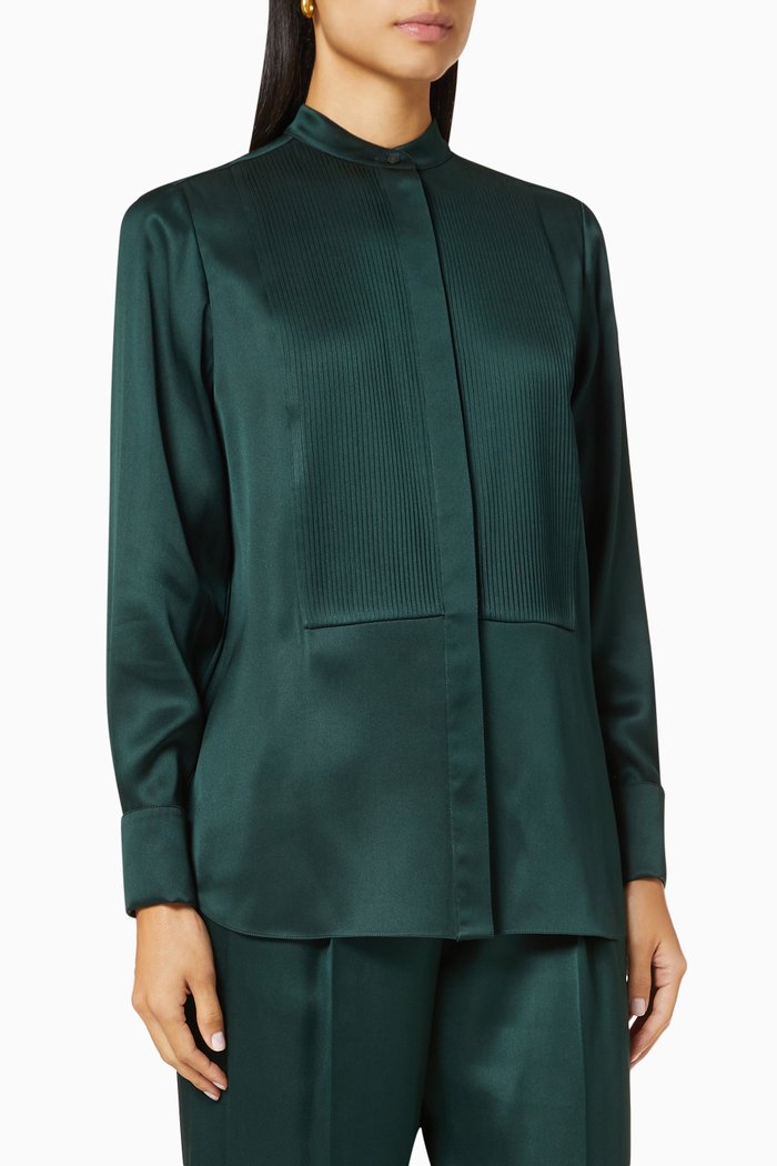 

Carissa Shirt in Silk Satin, Green