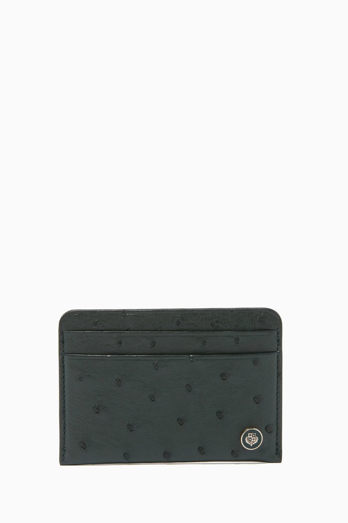 

Sesia Card Holder in Ostrich Skin, Green