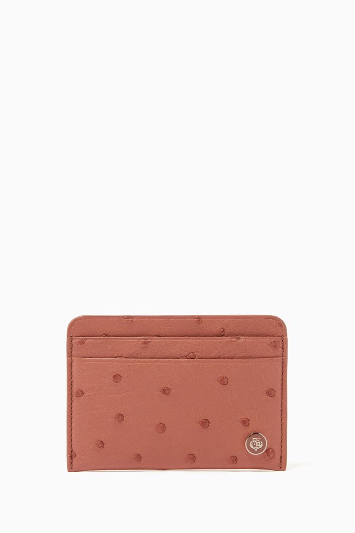 

Sesia Card Holder in Ostrich Skin, Brown