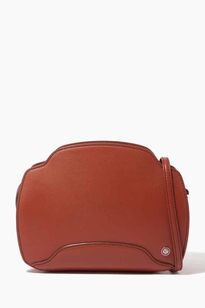 Sesia Crossbody Bag in Soft Calfskin, Brown