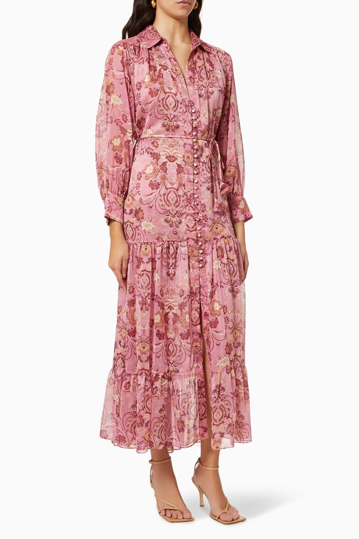 Leigh Floral Dress in Chiffon, Pink