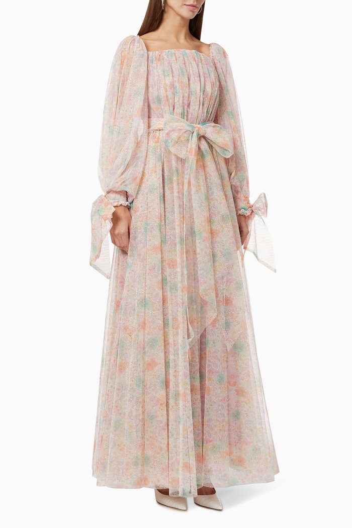

Puff Sleeve Dress in Floral Tulle, Pink