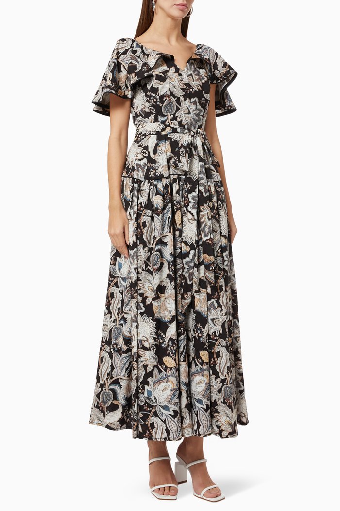 

Floral Printed Dress, Black
