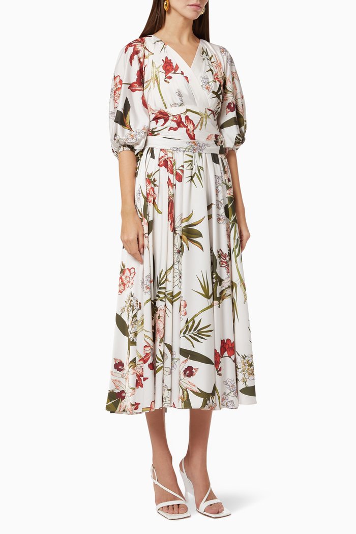 Floral Belted Dress, White