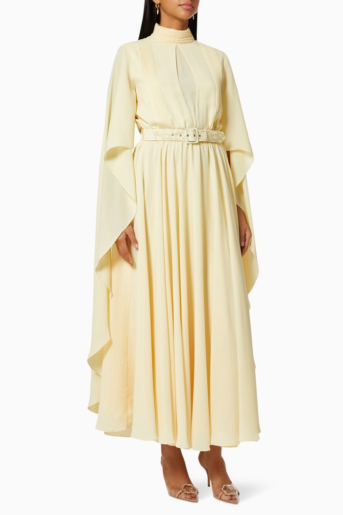 

Embellished Cape Kaftan in Crepe, Yellow