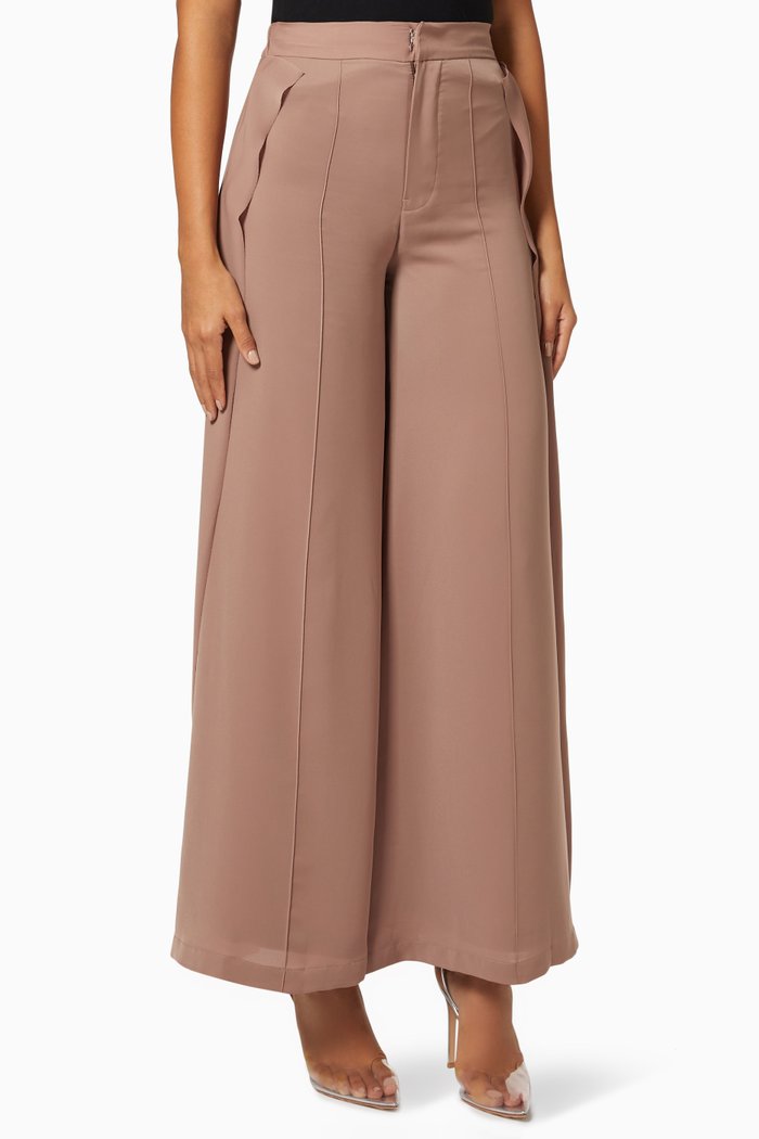 

Wide Leg Pants in Crepe, Brown