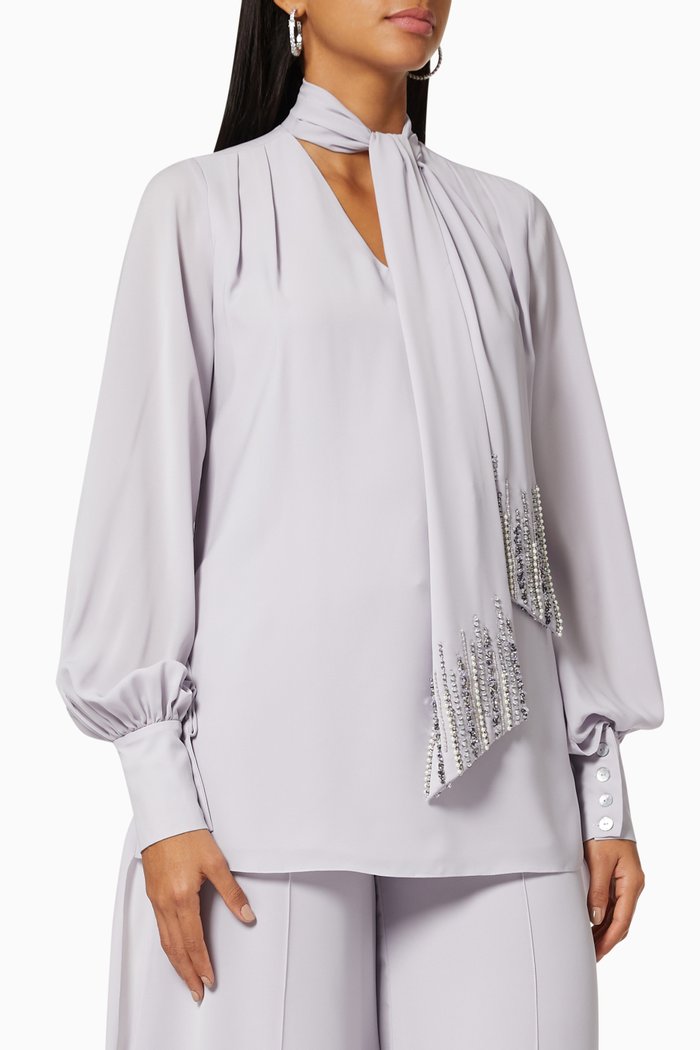 

Embellished Blouse in Crepe, Purple
