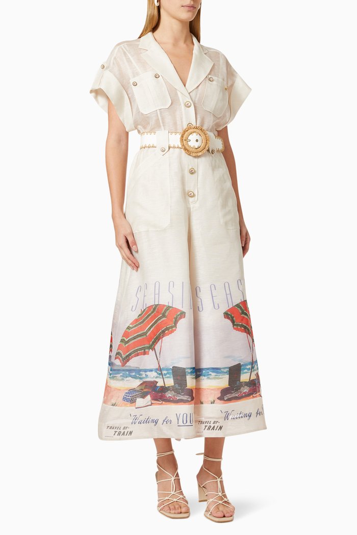 

Postcard Belted Jumpsuit in Linen, White