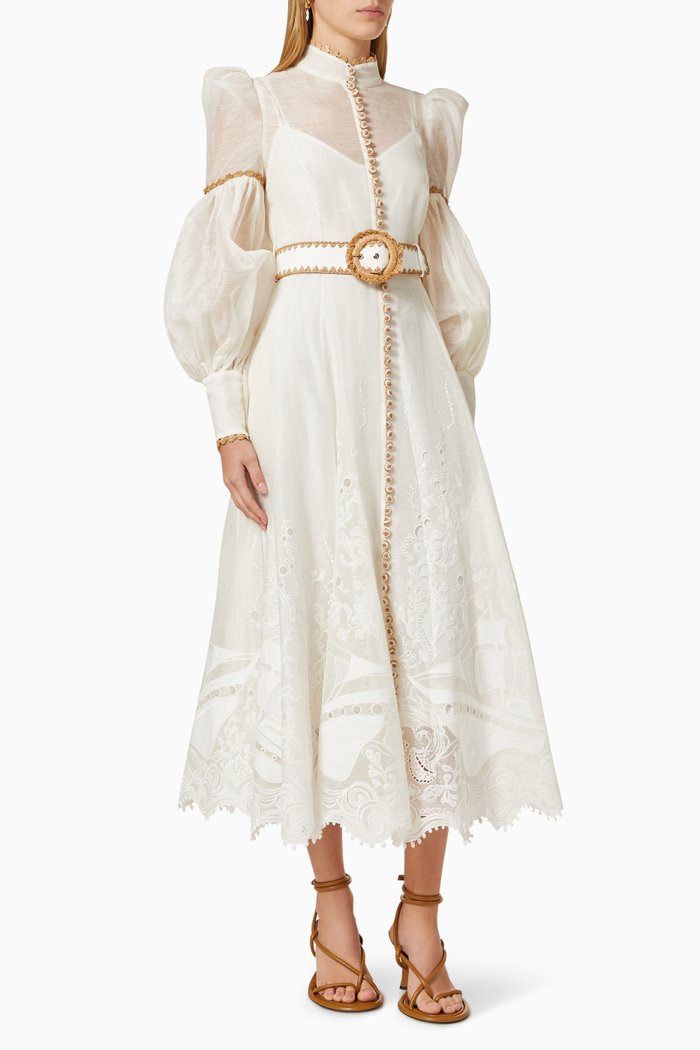 

Postcard Embroidered Dress in Linen, Neutral