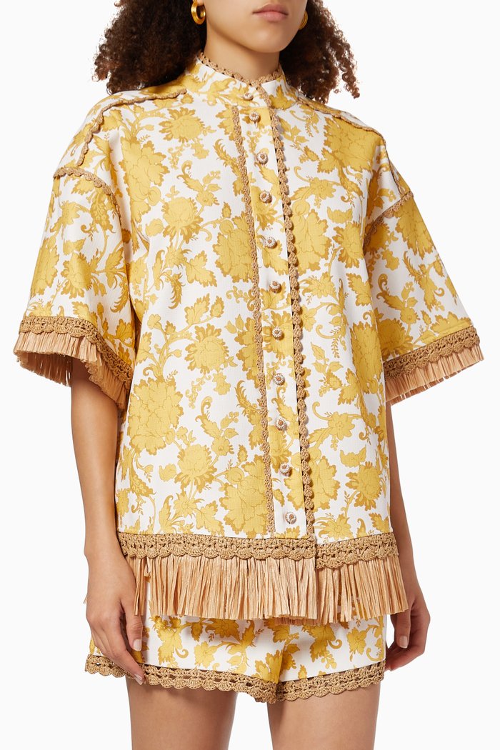 

Postcard Fringe Shirt in Cotton, Yellow