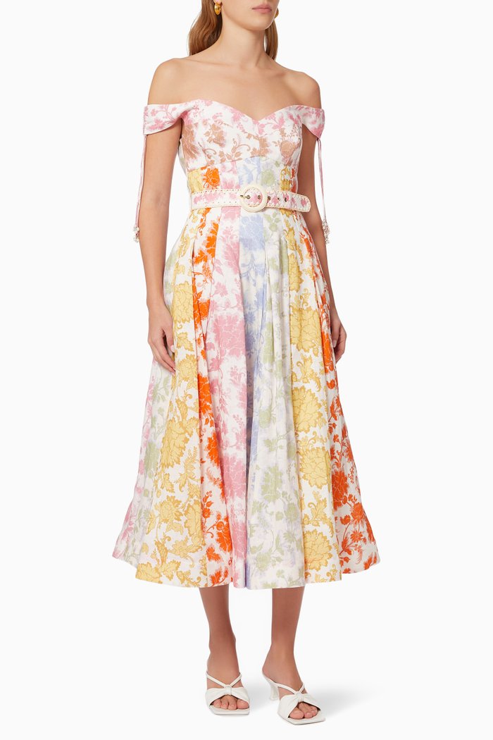 

Postcard Spliced Midi Dress in Linen, Multicolour