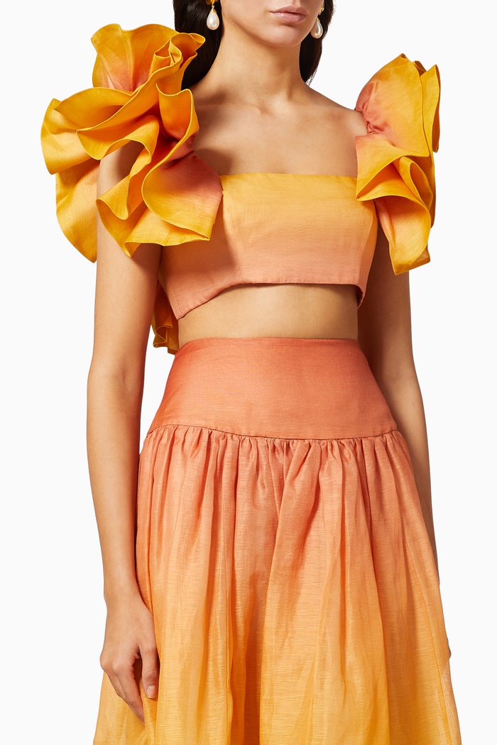 

Postcard Ruffle Bodice in Silk, Orange