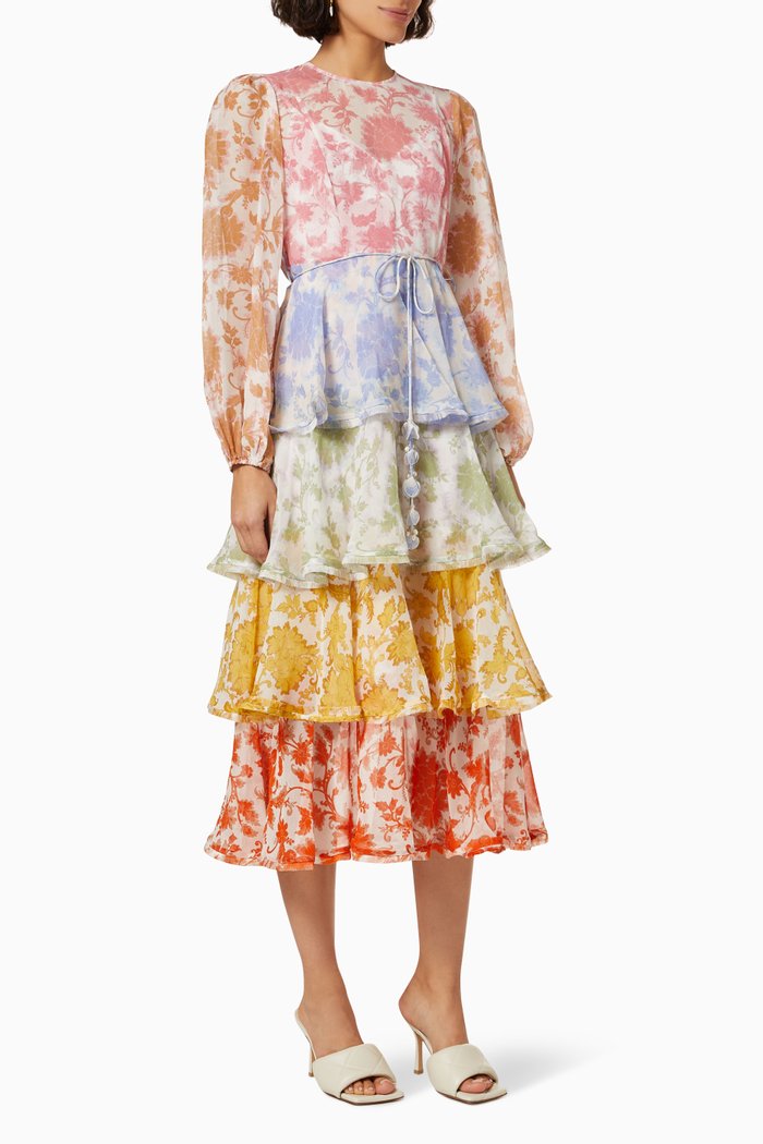 

Postcard Flounce Midi Dress in Cotton, Multicolour