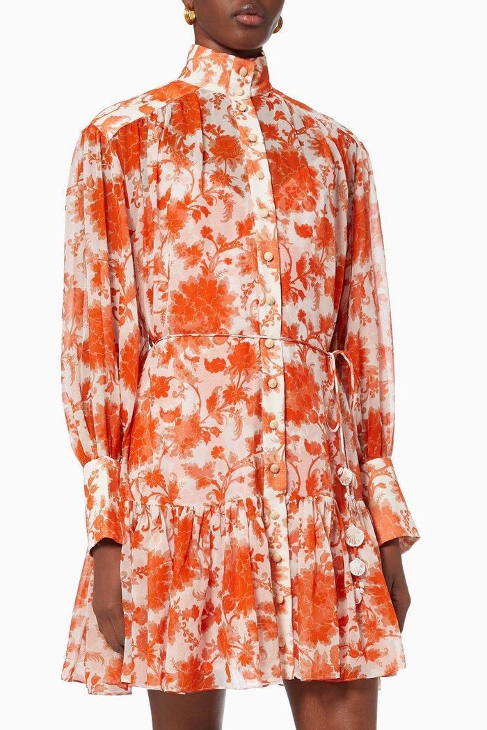 

Postcard Lantern Mini Dress in Cotton, Orange