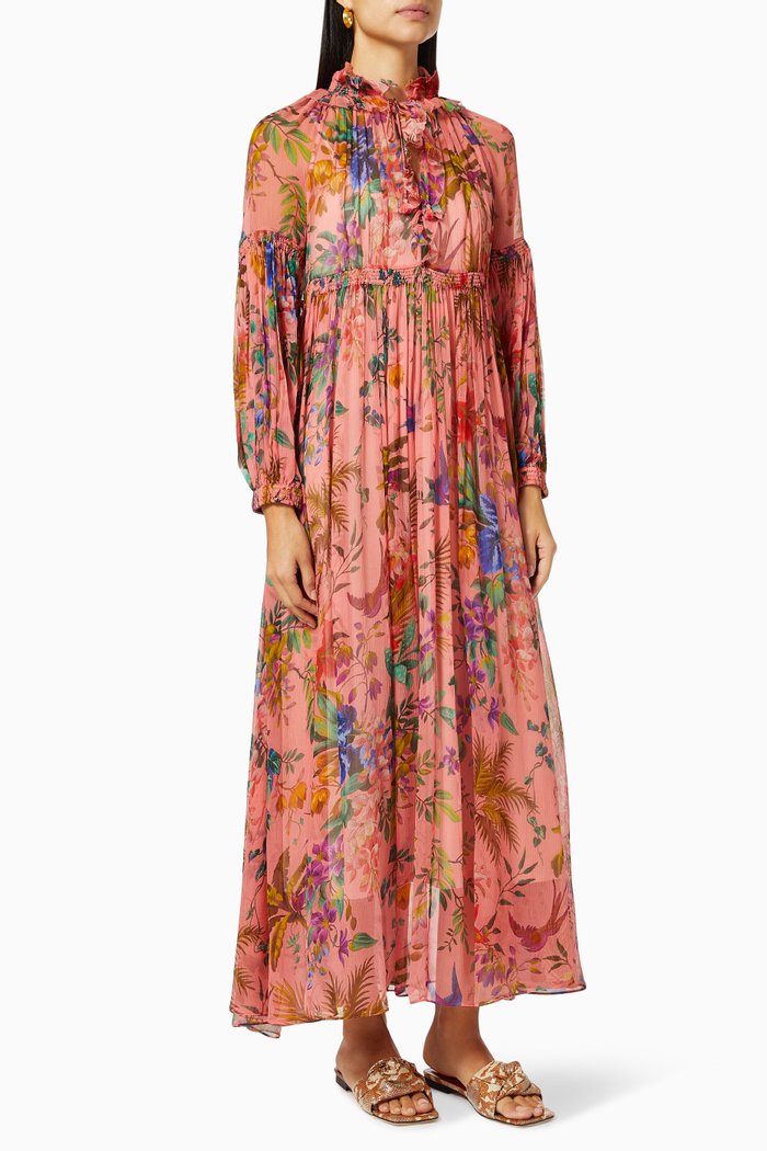 

Tropicana Lantern Midi Dress in Silk, Pink