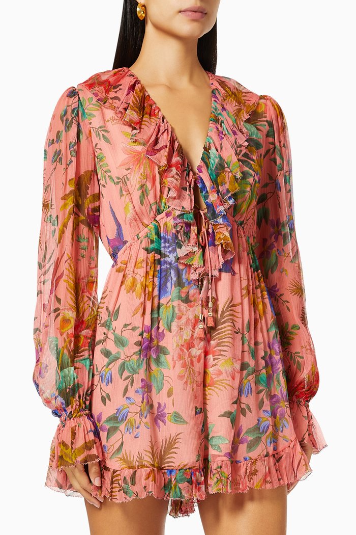 

Tropicana Flutter Playsuit in Silk, Pink